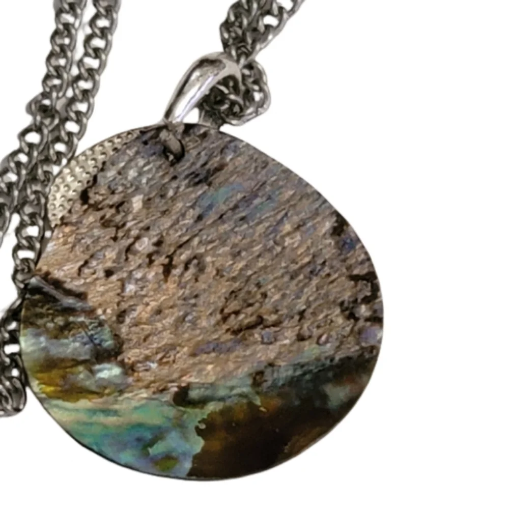 Abelone shell necklace mother of pearl and silver tone pendant